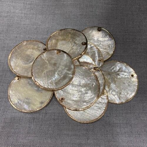 Round Yellow Natural Shell Pendants Gold Edge for Jewelry Making Earring Bulk Shell Charm Accessories Handmade Jewelry DIY