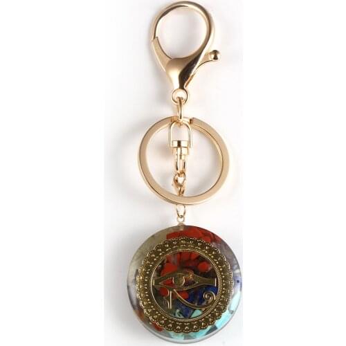 Lucky Turkey Eye 7 Chakras Pendant Orgone Key Rings Natural Chip Gravel Orgonite Energy Generator Healing Keychain Jewelry