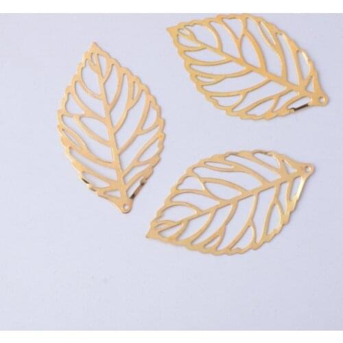 MIAOCHI 50Pcs Gold Tone Filigree Leaf Findings Connector Metal Crafts Decoration DIY Pendants 26x44mm J0065
