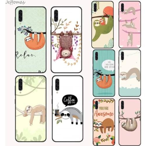 Sloth Cute Animals Silicone Black Phone Case For Samsung A20 A30 30s A40 A7 2018 J2 J7 prime J4 Plus S5 Note 9 10 Plus