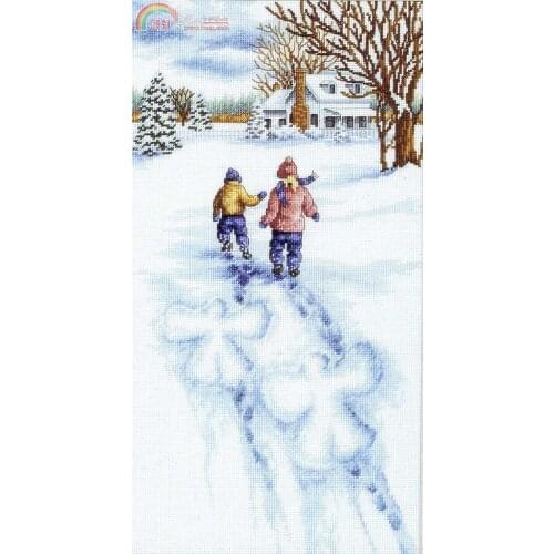 14/18/28/16 Lovely Counted Cross Stitch Kit Snow Angels Two Kids Skating Skate Play on Snow Winter Go Home dim 13717