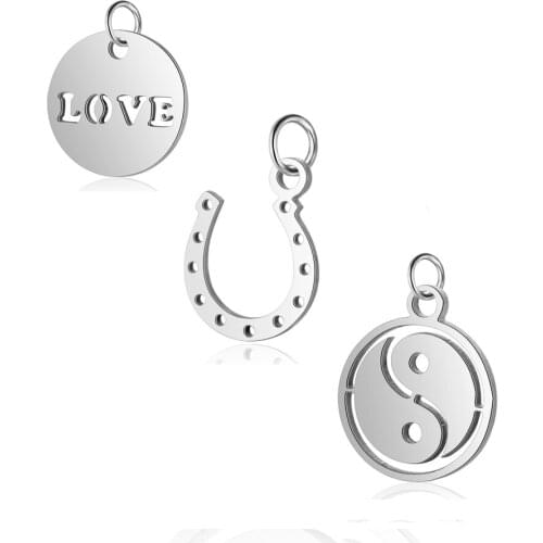 Fnixtar Stainless Steel Polished Cut Out Love Horseshoe Yin Yang Metal Charms Pendants for Jewelry Making DIY Handmade 10pcs/lot