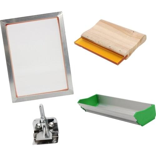 Silk Screen Printing Kit, Frame+Emulsion Scoop Coater+Squeegee+Clam, DIY T-Shirt Screen Press Printer