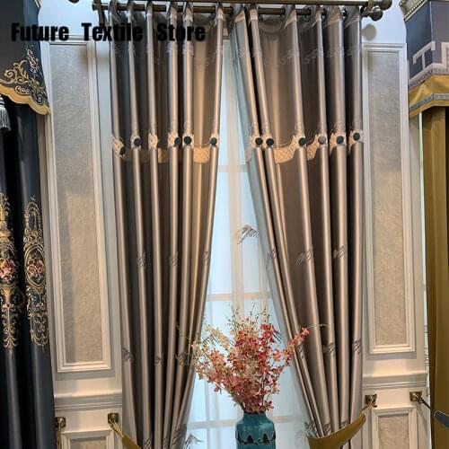 Light Luxury Design Model Room Villa Study Curtain Custom Modern Chinese American Silk Curtains for Living Dining Room Bedroom