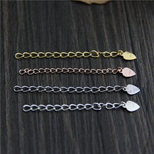 100% 925 Sterling Silver Necklace Extension Chains 50cm Long Link Chain With Heart Charms DIY Fancy Jewelry Making Accessories