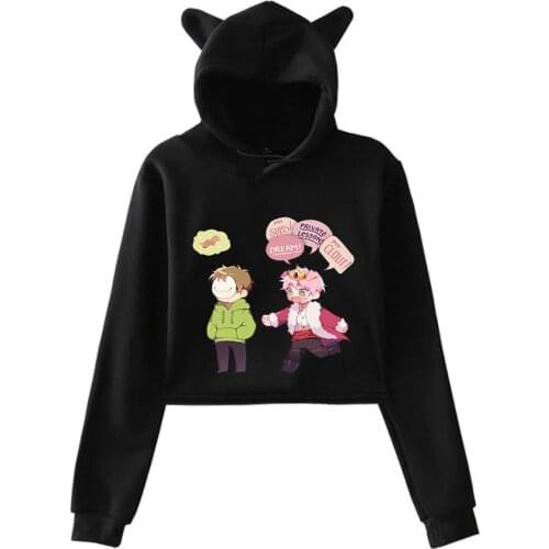 Dreamwastaken Technoblade Badboyhalo Print Cat Cropped Hoodies Girl Long Sleeve Hooded Pullover Crop Tops Sweet Sexy Loose Tide