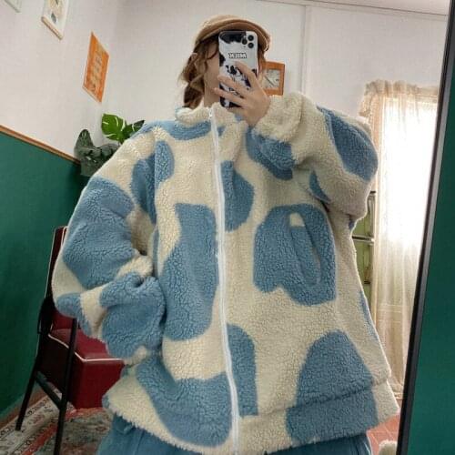 Street hip hop retro cute lamb wool loose oversized BF boyfriend loose coat woman coats jackets
