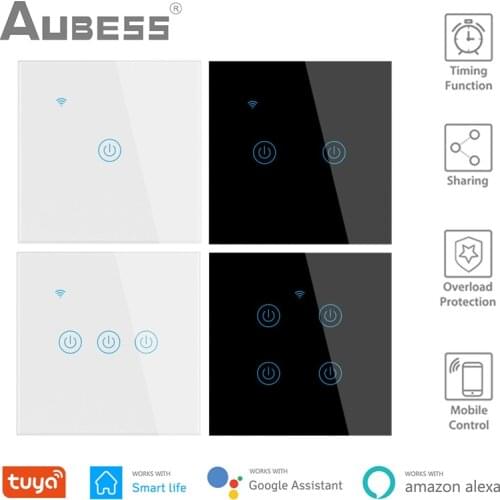 Tuya Wifi Smart Switch EU Standard No Neutral Wire 1 2 3 4 Gang 220-240V Smart Home Works With Alexa Google Home SmartLife App