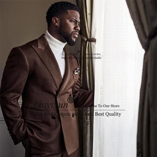 Vintage Brown Mens Suits Formal Business Slim Fit Blazers Wedding Groom Tuxedos 2 Piece Sets Terno Masculino (Jackets+Pants)