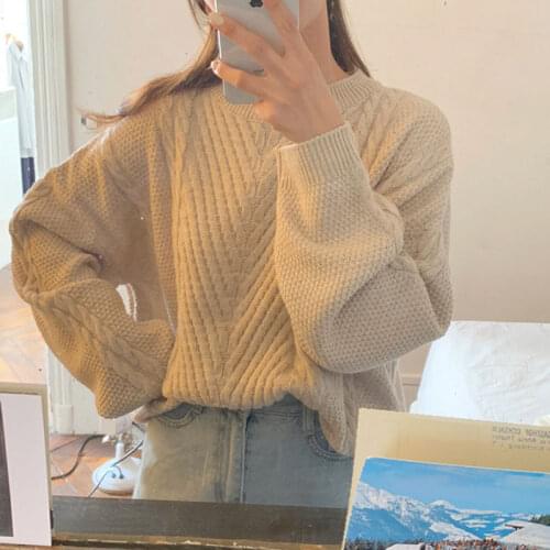 Vintage O-neck Women Sweater Winter Warm Female Jumper Thick Christmas Sweaters Twist Knitted Pullover Top Pull Hiver Femme 2019