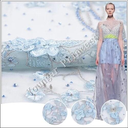 High quality unique beaded embroidered tulle lace fabric YG-747 Nigerian french tulle lace fabric for fashion show dress