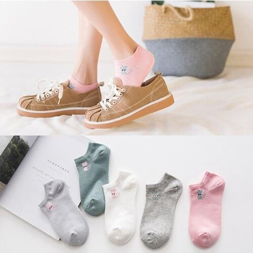ZDL-160 CAT With Bow Warm Comfortable Cotton Women Funny Socks Casual Boat Low Cut 10pairs