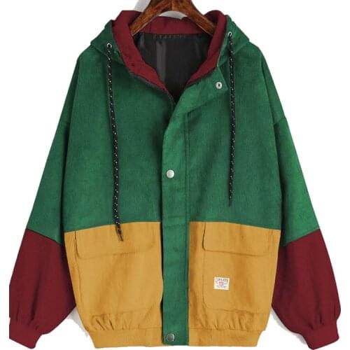 Bolso Bloco de cores ocasional Jaqueta Patchwork Oversize Zipper Jackets Windbreaker Coats Women Baseball-Uniform Clothes