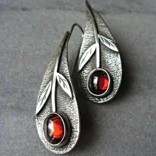 Retro Ethnic Flower Leaf Oil Drop Dangle Earrings for Women 2019 Ornaments Vintage Hanging Red Earring Jewelry Accessory