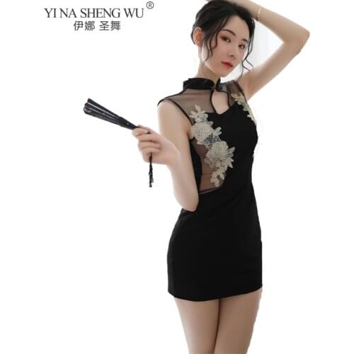 Fashion Jacquard Sexy Style New Dress Qipao Chinese Traditional Cheongsam Lingerie Party Dresses Nightclub Uniform Short Split