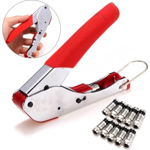 1set Coaxial Crimping Crimper F-Type Compression Tool with 10pcs RG6 Connectors hand tools