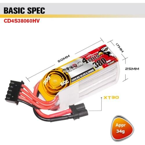 2PCS CODDAR 380Mah 15.2V HV 60C 4S Lipo Battery With XT30 Plug for Rc Car BETAFPV Beta75X 2S Beta65X Whoop Drones Parts