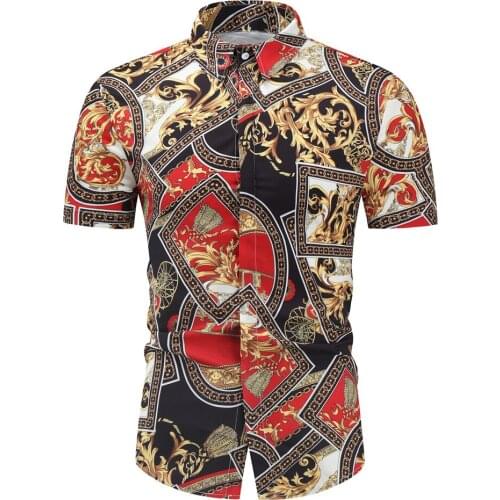 2021 New Mens Casual Short Sleeves Shirt Summer Vintage Print Hawaiian Shirt Plus Asian Size M- 4XL