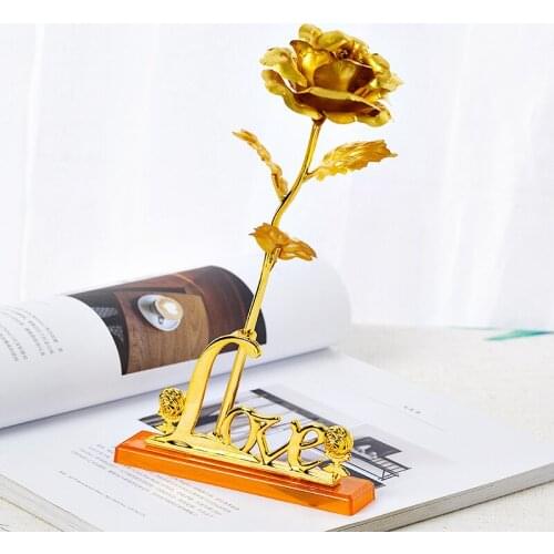 24k Gold Leaf Golden Rose Home Decoration Table Office Decoration Holiday Party Wedding Anniversary Gift