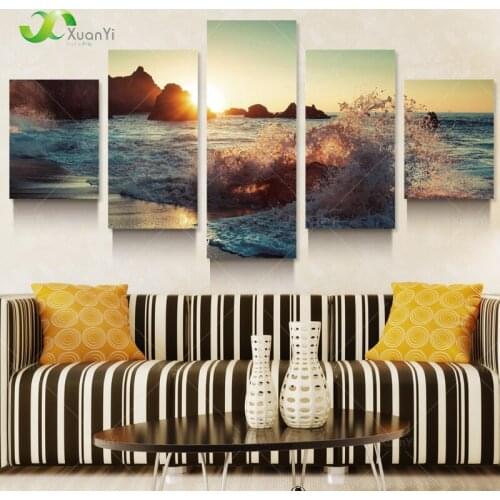 5 Panel Canvas Sea Waves Paintings Pictures Home Decor Wall Pictures For Living Rooom Seascape Art Modern Spray Unframed PF1085
