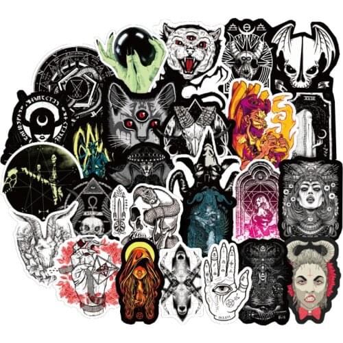 50pcs Black White Demon Gothic Stickers DIY Motorcycle Helmet Laptop Decal Skateboard Guitar Classic Graffiti Goth Sticker