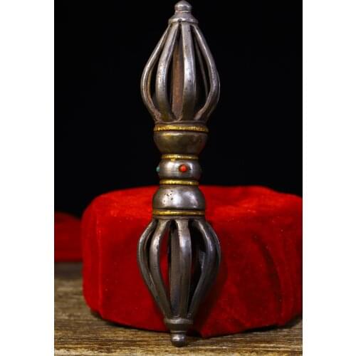 8"Tibet temple Old Tiantie mosaic Gem Gilt Buddhist instruments Dorje Vajra Phurpa Town House Exorcism Ward off evil spirits