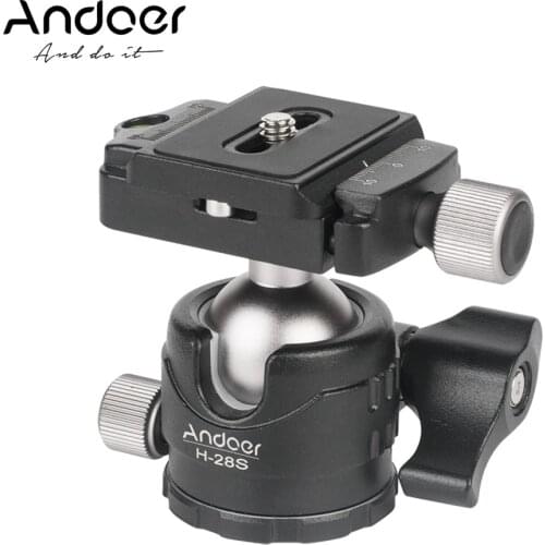 Andoer H28S Mini Ball Head 360 Degree Panoramic Low Profile Tabletop Head Monopod Tripod Ballhead Mount with Quick Release Plate