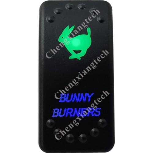 BUNNY BURNERS Up Green & Down Blue Led Light Rocker Push Switch 5Pins SPST ON/OFF 12V 24V For Marine Boat Car Waterproof
