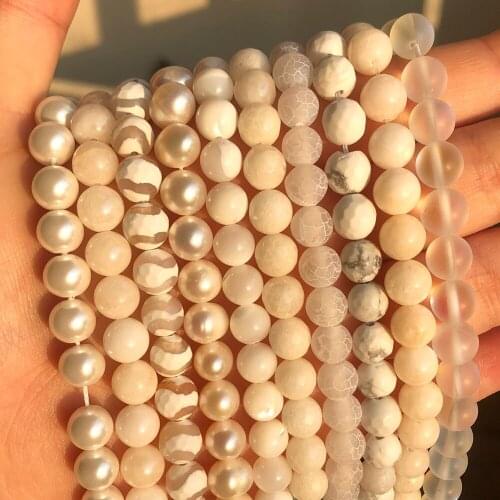 White Natural Crystal Stone Beads Opal Cat Eye Howlite Turquoise Agates Moonstone Beads for Jewelry Making DIY Handmade Bracelet