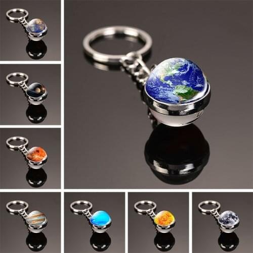 Glow In The Dark Solar System Planet Keyring Galaxy Nebula Luminous Keychain Moon Earth Sun Double Side Glass Ball Key Chain