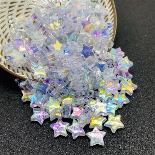 50pcs/Lot 11mm Acrylic Spacer Beads Plating AB Five-pointed Star Transparent Rainbow Color Beads For Jewelry Making #01
