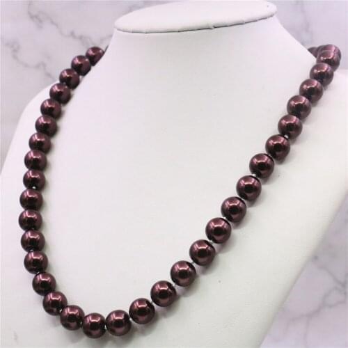 Chocolate Artificial Shell Pearl Round Bead Necklace 8/10/12mm Strand Womens Jewelry Christmas Gift Clavicle Chain 18inch Y935