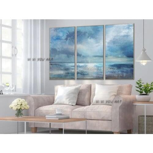 Pure Hand-painted High Quality Abstract Blue Oil Painting on Canvas Large Size Water Style wall painting for Home Decoration