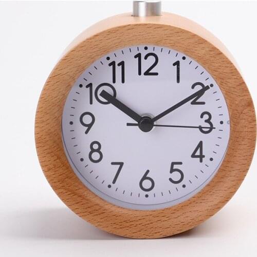Wooden Clock Snooze Bedside Kids Alarm Clock Circular Needle Backlight Desktop Clock Silent Wood No Ticking despertador WJ908