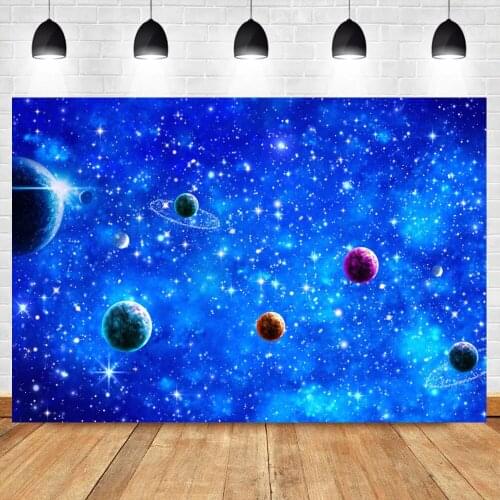 Out of Space Theme Background For Photography Blue Space Sky planets Child Portrait Shoot Photo Backdrop Photocall Photo Studio