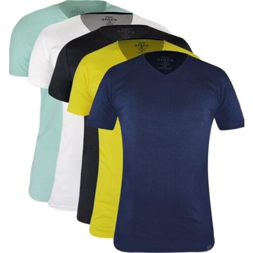 5 Pack: kulemoda yellow navy water green white black v-neck solid color slim fit Unisex Tshirt