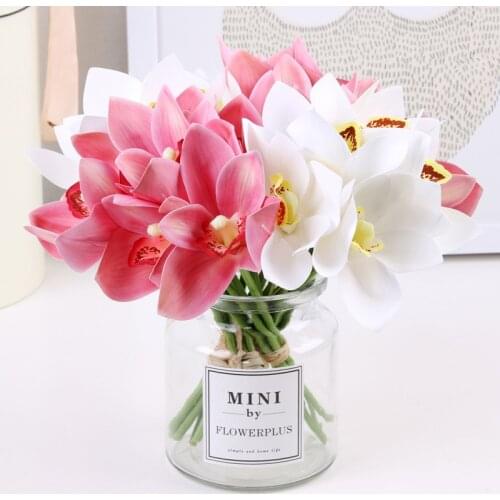 3 Pcs/Lot 6 head Hot Artificial Flower 3D Printing Cymbidium Bouquet home decoration living room table decor Props Fake flowers