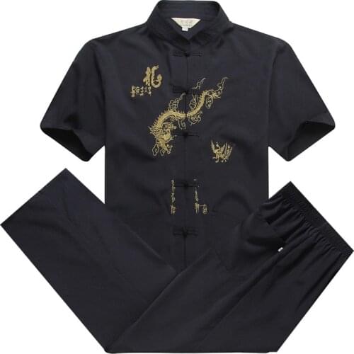 Summer Chinese Style Tang Suit Kungfu Uniform Bruce Lee Cotton and Linen Short Sleeve Breathable Balin Shaolin Wushu Clothing