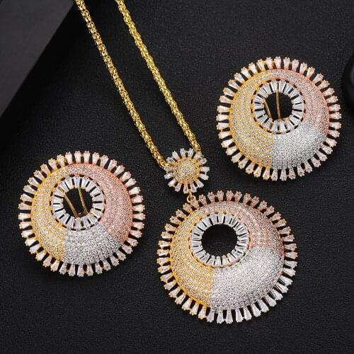 LARRAURI 2019 Fashion Cubic Zircon Long Chain Necklace/Earrings Jewelry Sets For Women Dubai Wedding Engagement Jewelry Sets