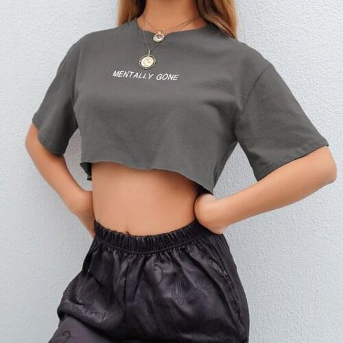 Summer Short Tshirt Women Casual Tees Tops Mentally Gone Letter Embroidery T-shirts Shorts Sleeve Cotton HH315