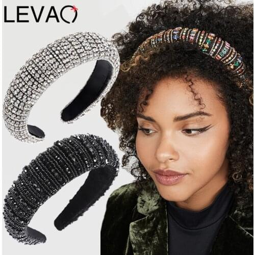 LEVAO Baroque Rhinestone Padded Headband Hairband for Women Shiny Crystal Wide Thick Hair Hoop Head Bezel Wrap Hair Accessories
