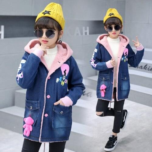 2019 Fashion Kids Winter Jackets Girls Denim Jacket With Berber Fleece Outfits Childrens Jeans Slim Long Warm Outerwear & Coats