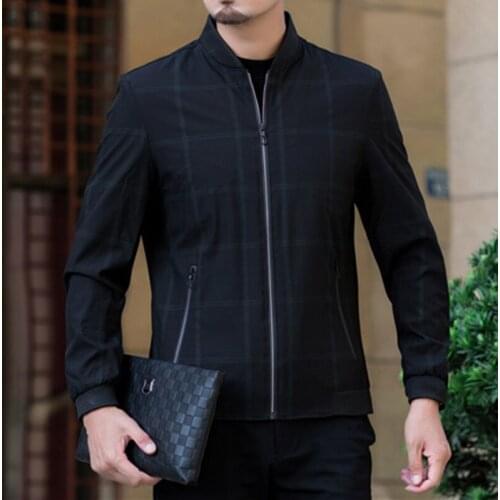 Mens Clothing Casual Male Stand Collar Coat Men' s Plaid Jackets Spring Zipper Coats & Jacket Overcoat