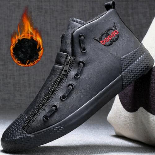 Autumn Winter Leather Ankle Snow Men Boots Shoes With Fur Plush Warm Male high top Casual Sneakers Shoes 789