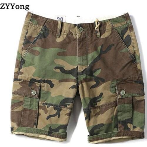 Summer American Style Mens Shorts Overalls Straight Cotton Multi-Pocket Army Military Camouflage Motion Outdoor Leisure Pants