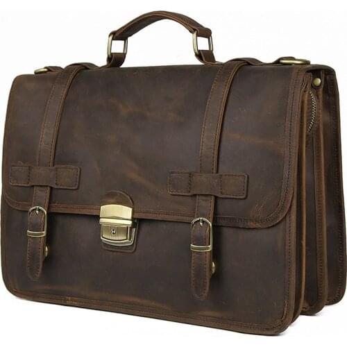 Nesitu Vintage Brown Thick Real Skin Genuine Leather Men Briefcase Crazy Horse Leather Male Messenger Bags Portfolio M7397