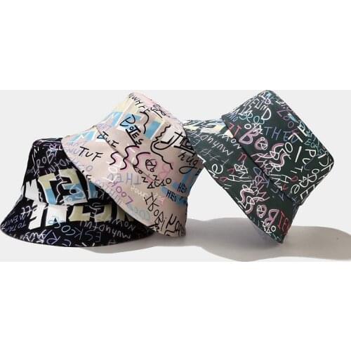 New bucket hat creative graffiti letter fisherman hat for women and men street hip-hop hat sun protection hat unisex panama hat