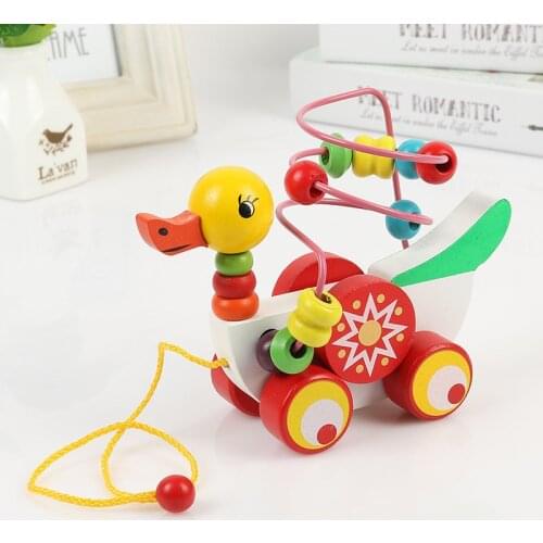 Educational Duckling Trailer Toy Mini Around Beads Learning Game Multicolour Wooden Children Kids Puzzle Baby Infant Wooden Toy