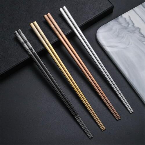 Anti Rolling Stainless Steel Luxury Laser Engraving Korean Hollow Chopsticks Fortune Chopstick Food Sticks Tableware