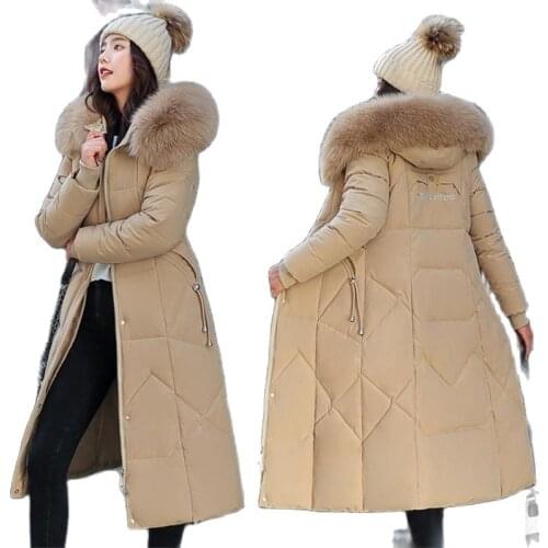 2020 Winter X-long Coat Women Thick Down Cotton Padded Warm Parka Mujer Plus Size Slim Fur Collar Hooded Jacket Womens